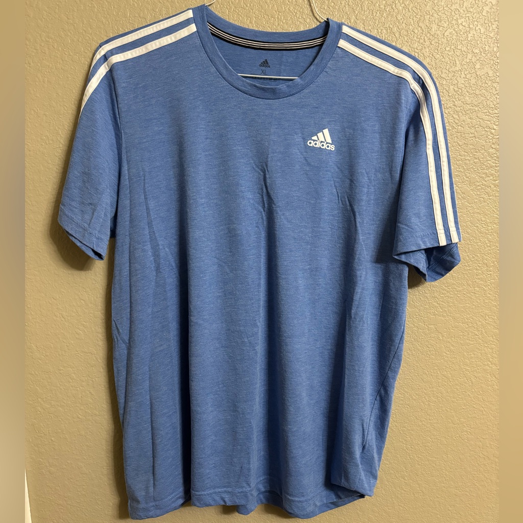 Adidas Men's Classic Blue Tee With White Stripes